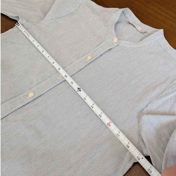 Everlane Blue Striped Cotton Weave Collarless Shirt Belt Midi Dress, size 2 - Picture 7 of 9